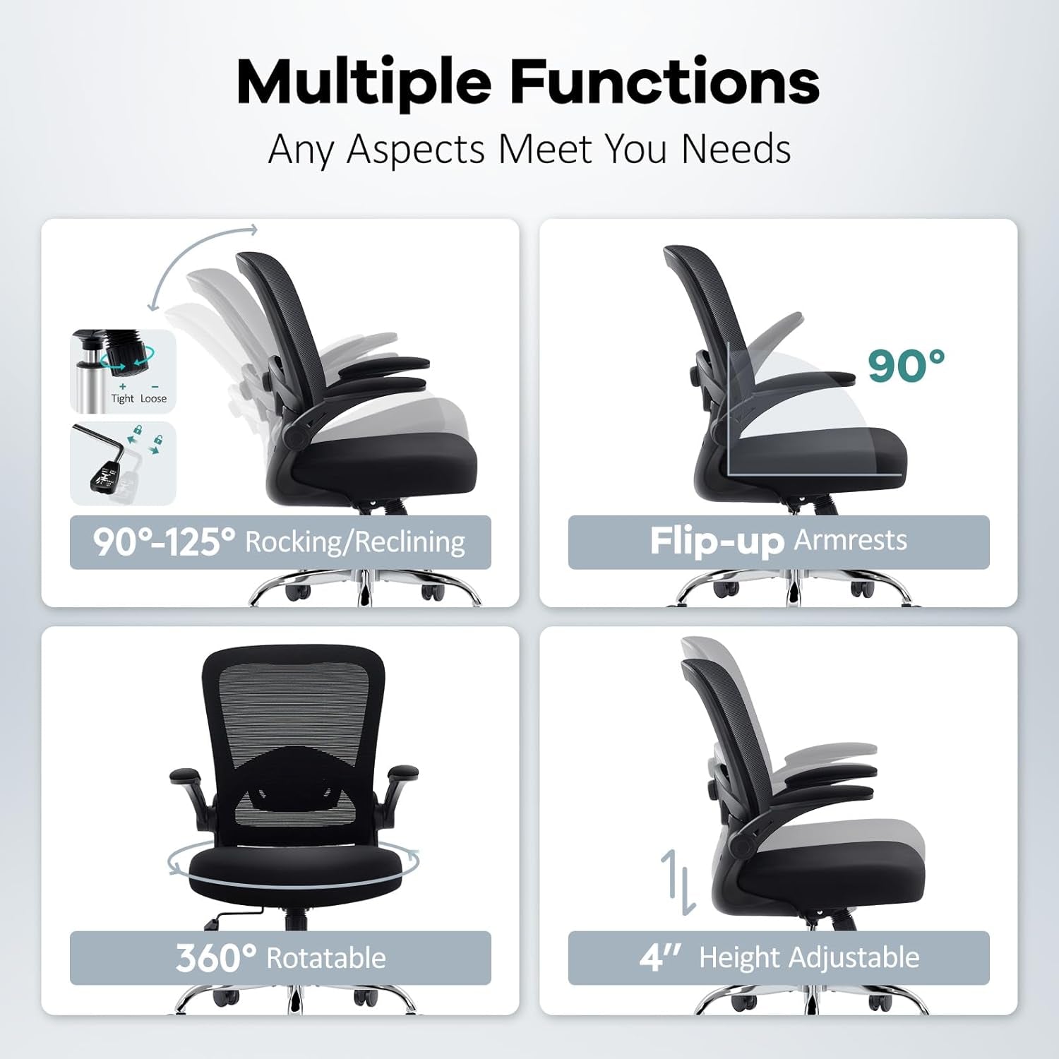 Office Chair,Ergonomic Mesh Desk Chair with Adjustable Lumbar Support,Computer Chair with Flip-Up Armrests, Rolling Executive Chairs, Home Office Chair(Black)
