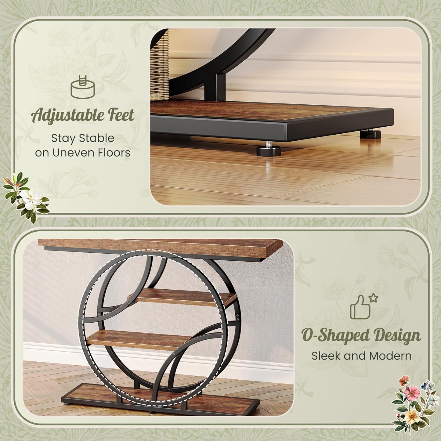 41.3 Inch Entryway Table, Industrial Console Sofa Table with Storage, Accent Table with Shelves, for Entry, Hallway, Entrance, Foyer, O-Shaped Metal Frame, Rustic Brown