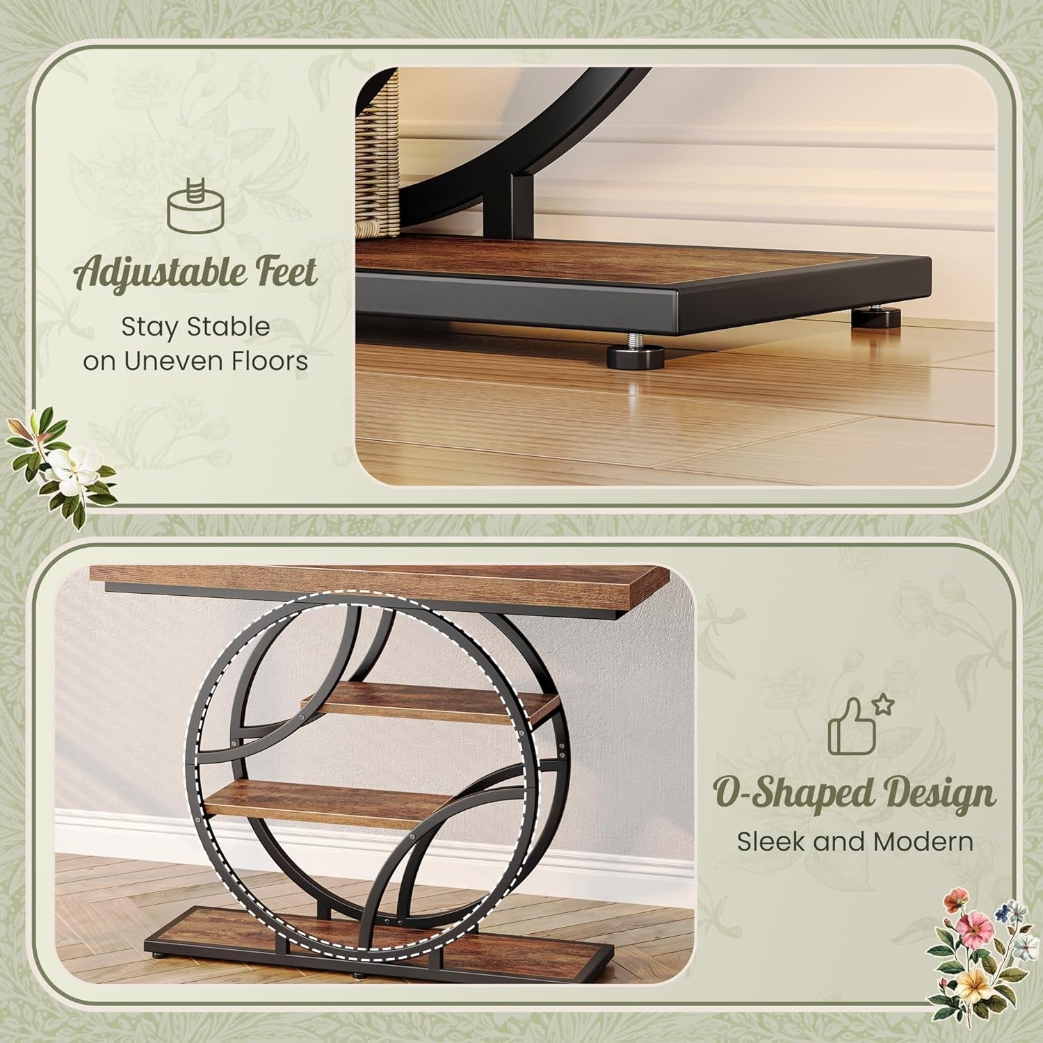 41.3 Inch Entryway Table, Industrial Console Sofa Table with Storage, Accent Table with Shelves, for Entry, Hallway, Entrance, Foyer, O-Shaped Metal Frame, Rustic Brown