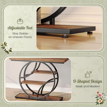 Modern Console Table, 41.3 Inch Sofa Table with Artistic Curved Metal Frame, Narrow Entryway Table for Hallway, Living Room, behind Couch, Rustic Brown