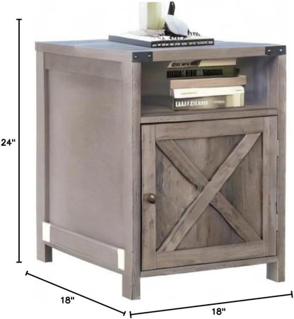 Nightstand, Farmhouse Bedside Table with Cabinet and Shelves, 18 X 18 X 24 Inches, Washed Oak