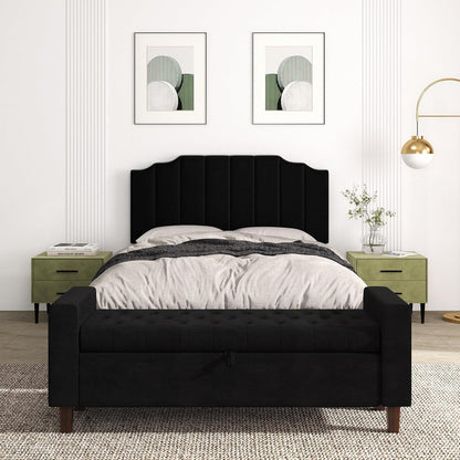 Queen Size Headboard Only, Velvet Wall Mounted Headboard Queen Size for Adjustable Bed, Modern Vertical Channel Design with Curved Tufted Upholstered Head Board and Luxury Soft Padded, Black