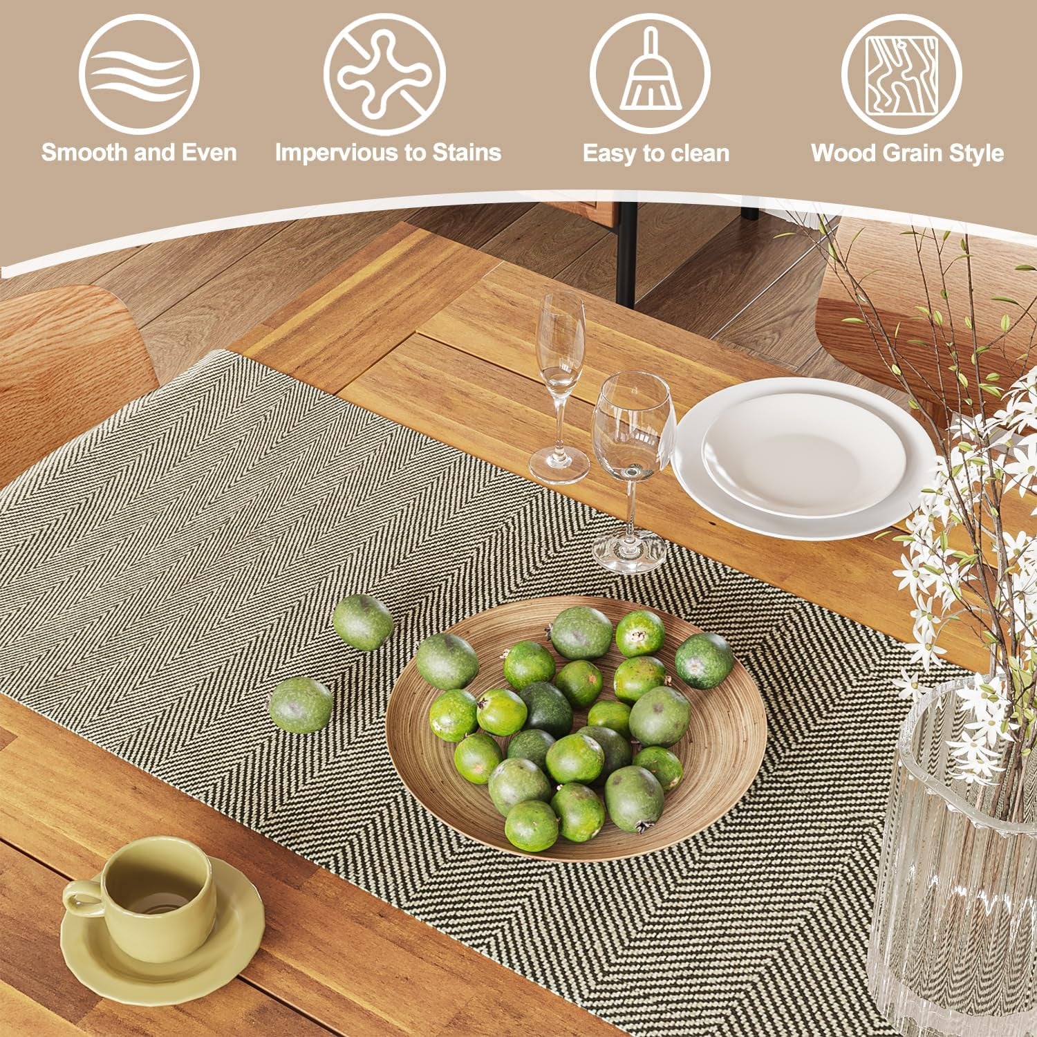 Dining Table for 6-8 People, 70" Acacia Wood Rustic Rectangular Dinner Table with Metal Frame, Sandblast Finish, Natural Stained, Indoor Outdoor Kitchen Dining Room Table Large 70X33.2X30 Inch