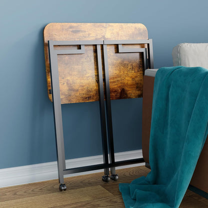 23.6" Mobile Small Rolling Computer Desk, Folding Laptop Cart Table with Wheels, Portable Office Desk for Small Space Couch Bed - Rustic Brown and Black