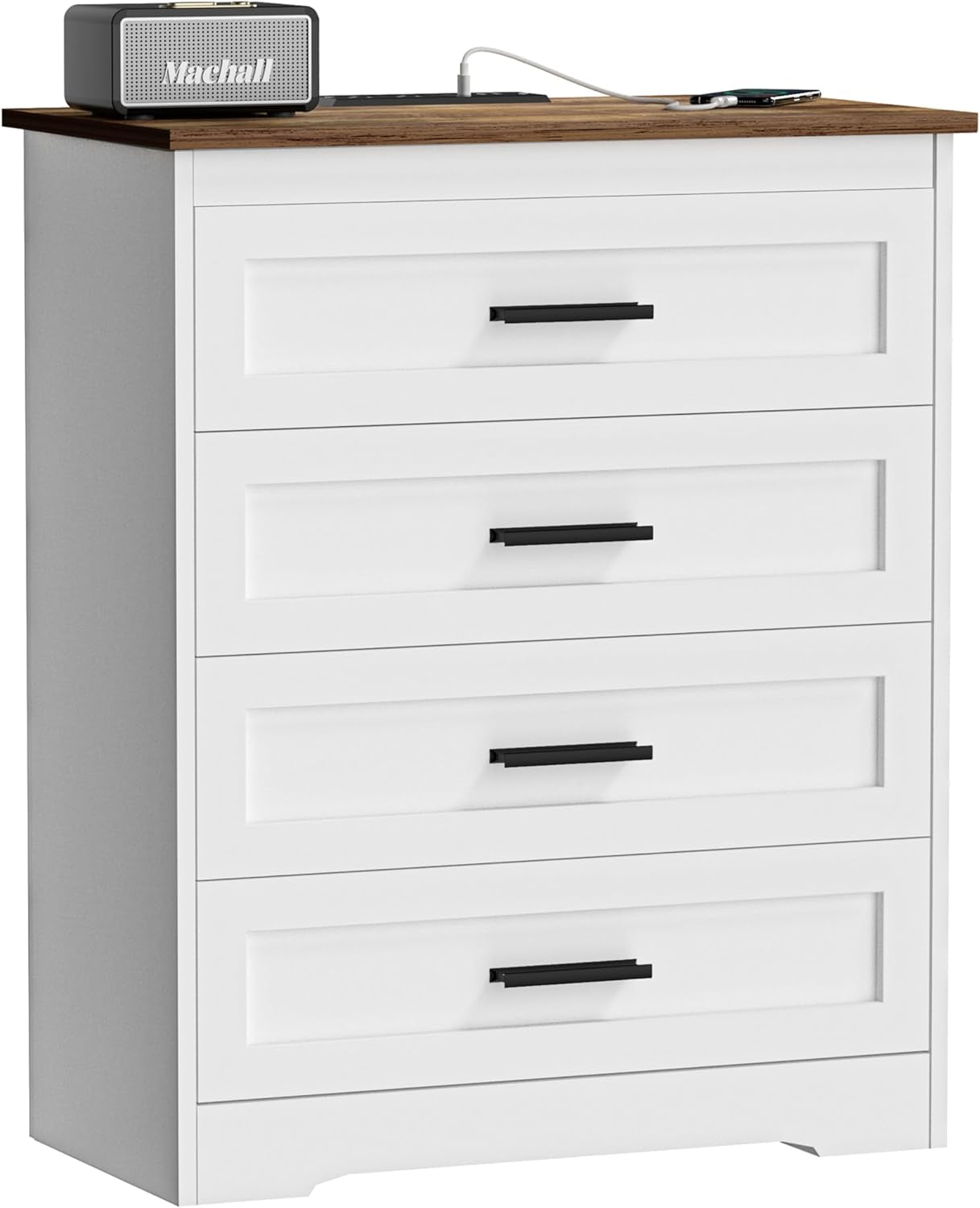 Farmhouse 4 Drawers Dresser for Bedroom Rustic Chest of Drawers with Natural Texture White Drawers Organizer for Living Room Hallway