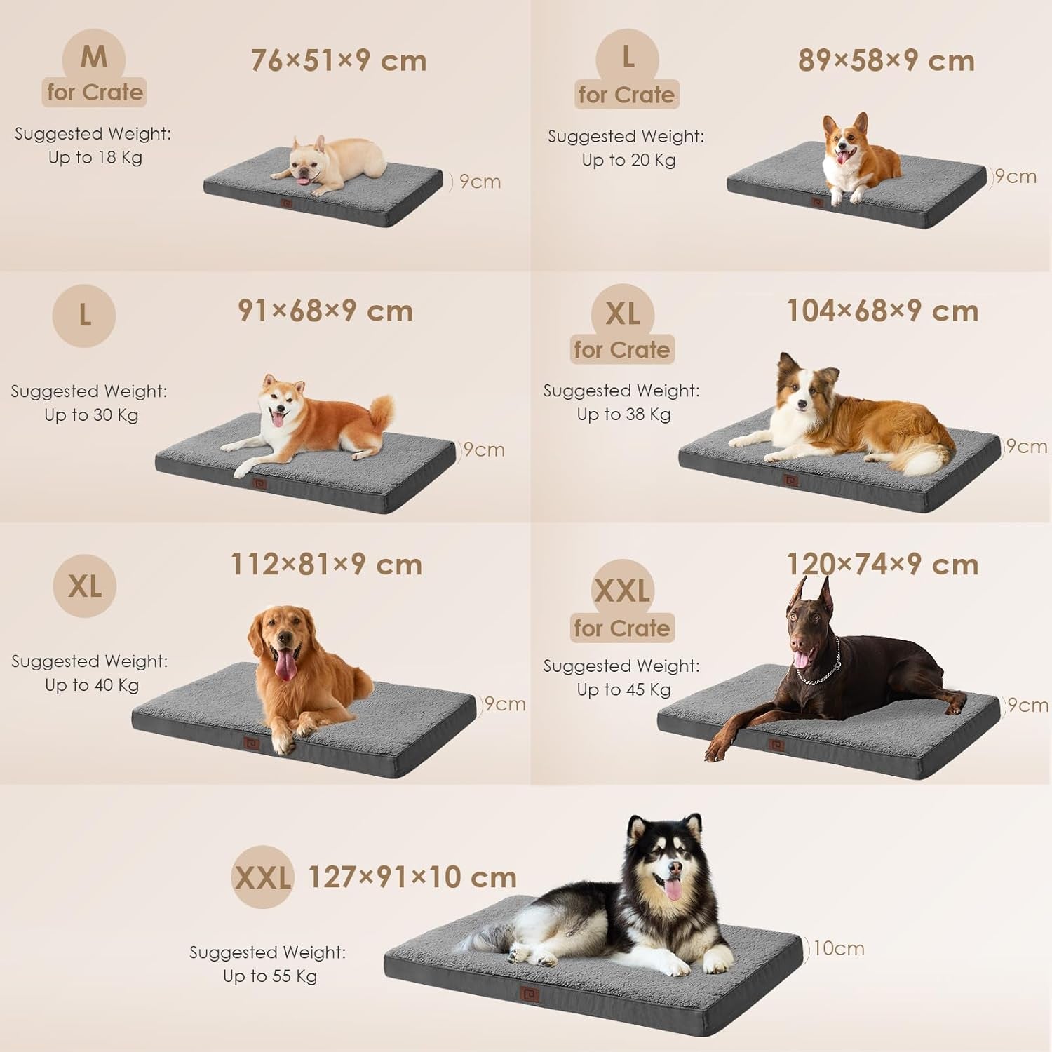 Orthopedic XL Dog Beds for Extra Large Dogs with Removable Washable Cover for Crate, Grey, 41X27
