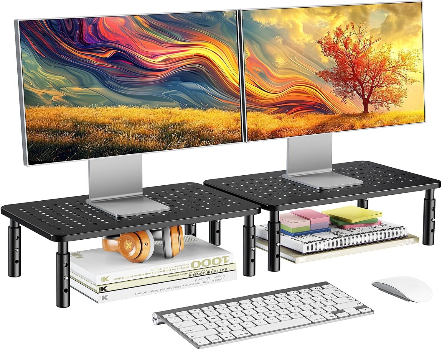 Monitor Stand for Desk, Computer Monitor Stand Height Adjustable, Monitor Riser for 2 Monitors, Laptop Stand for Desk, 2 Pack, Black