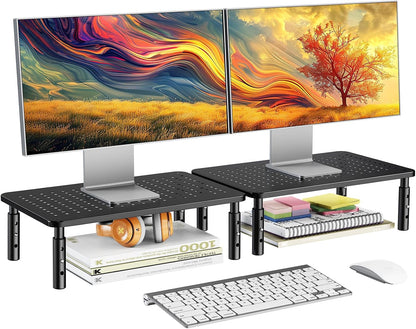 Monitor Stand for Desk, Computer Monitor Stand Height Adjustable, Monitor Riser for 2 Monitors, Laptop Stand for Desk, 2 Pack, Black