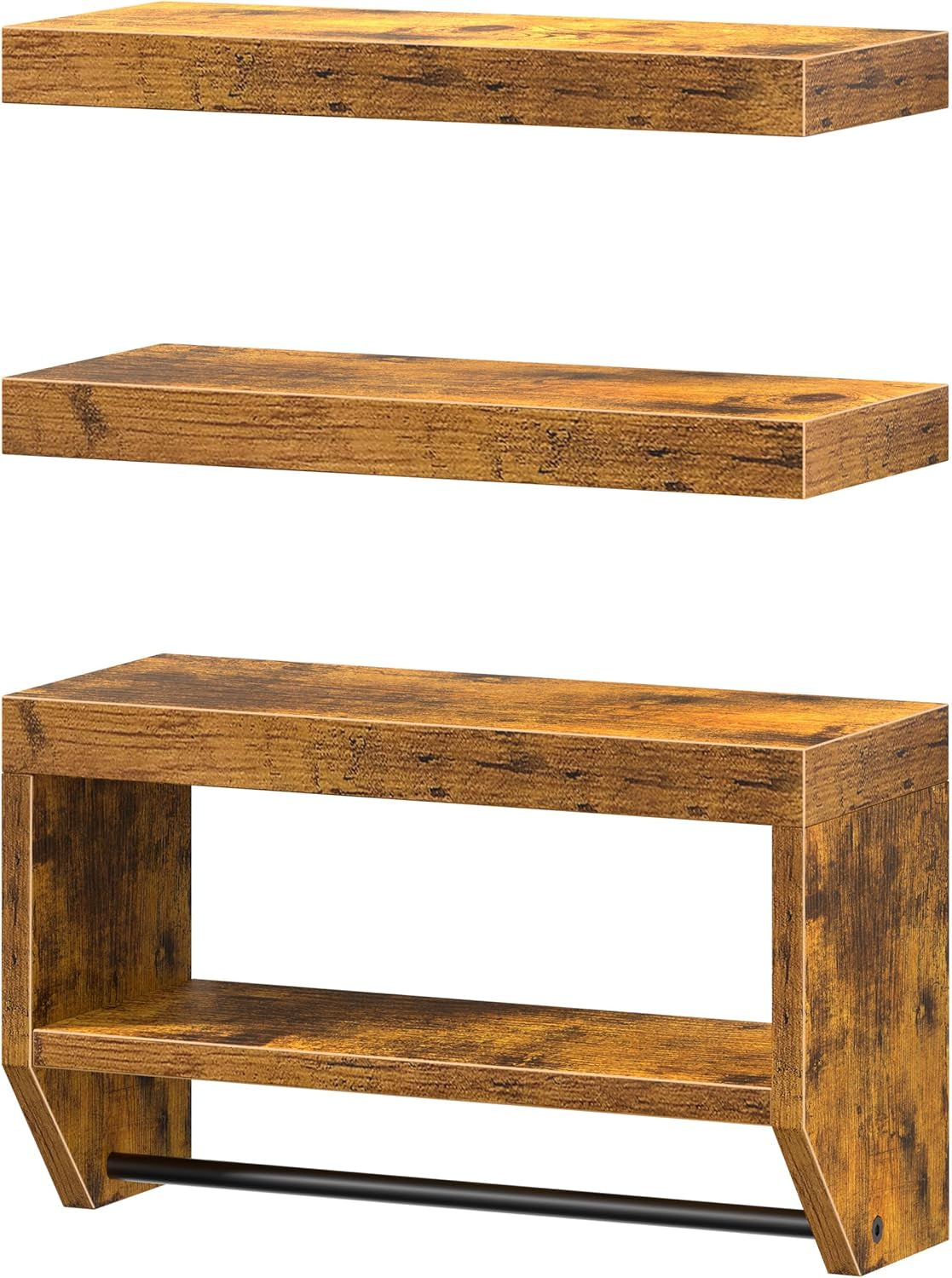 Bathroom Floating Shelves for Wall - Shelf over Toilet Paper Storage Farmhouse 16 Inch Set of 3, Rustic Brown (028-40BN3)