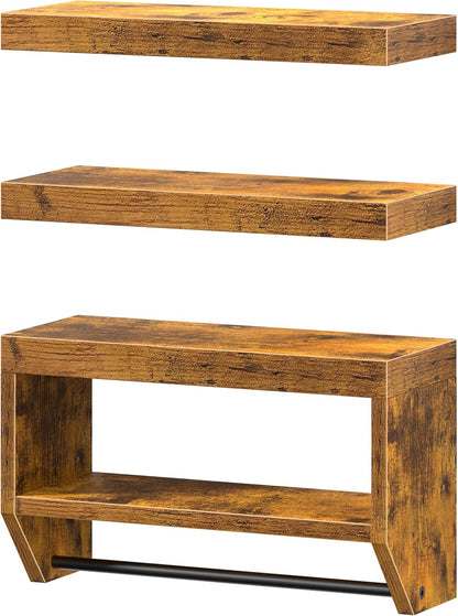 Bathroom Floating Shelves for Wall - Shelf over Toilet Paper Storage Farmhouse 16 Inch Set of 3, Rustic Brown (028-40BN3)