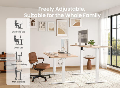 48 × 24 Inches Standing Desk, Ergonomic, Electric Height Adjustable, Sit and Stand Up, Computer Office Desk with Splice Board, White Frame/Maple Top