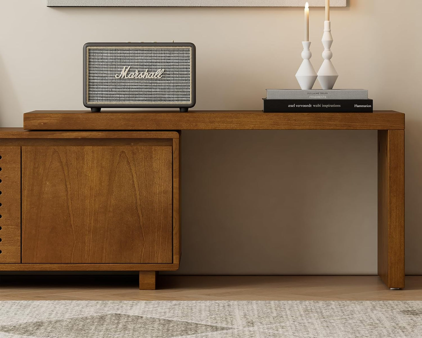 Mid Century Modern TV Stand,Extendable Entertainment Center for 65/70/75/80 Inch Tv,Media Console for Living Room&Bedroom, Walnut