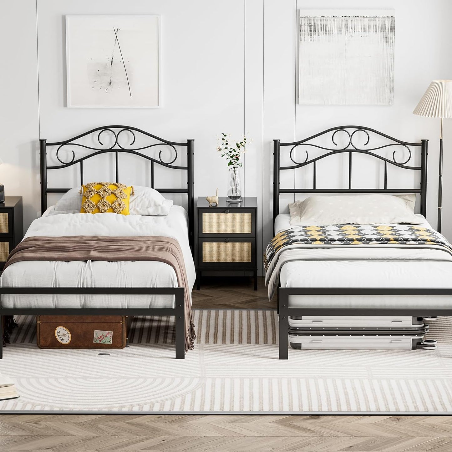 Metal Twin Size Headboard Only, Adjustable Height, Sturdy Steel Curved Twin/Twin XL Headboard for Bedroom, Farmhouse Scrollwork Design, Easy Assembly, Attach Frame, Black
