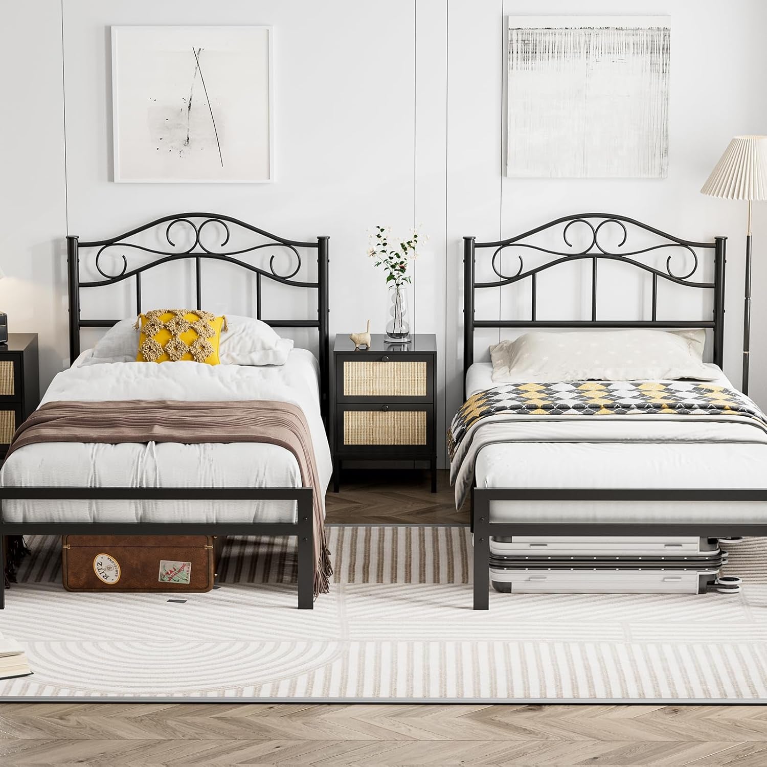 Metal Twin Size Headboard Only, Adjustable Height, Sturdy Steel Curved Twin/Twin XL Headboard for Bedroom, Farmhouse Scrollwork Design, Easy Assembly, Attach Frame, Black