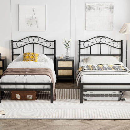 Metal Twin Size Headboard Only, Adjustable Height, Sturdy Steel Curved Twin/Twin XL Headboard for Bedroom, Farmhouse Scrollwork Design, Easy Assembly, Attach Frame, Black