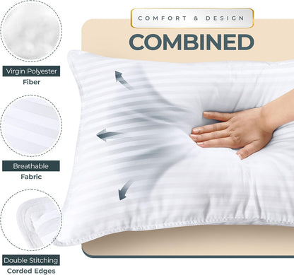 Bed Pillows for Sleeping Queen Size (White), Set of 2, down Alternative Pillow for Sleeping, Cooling Hotel Quality Pillow Set for Back, Stomach or Side Sleepers