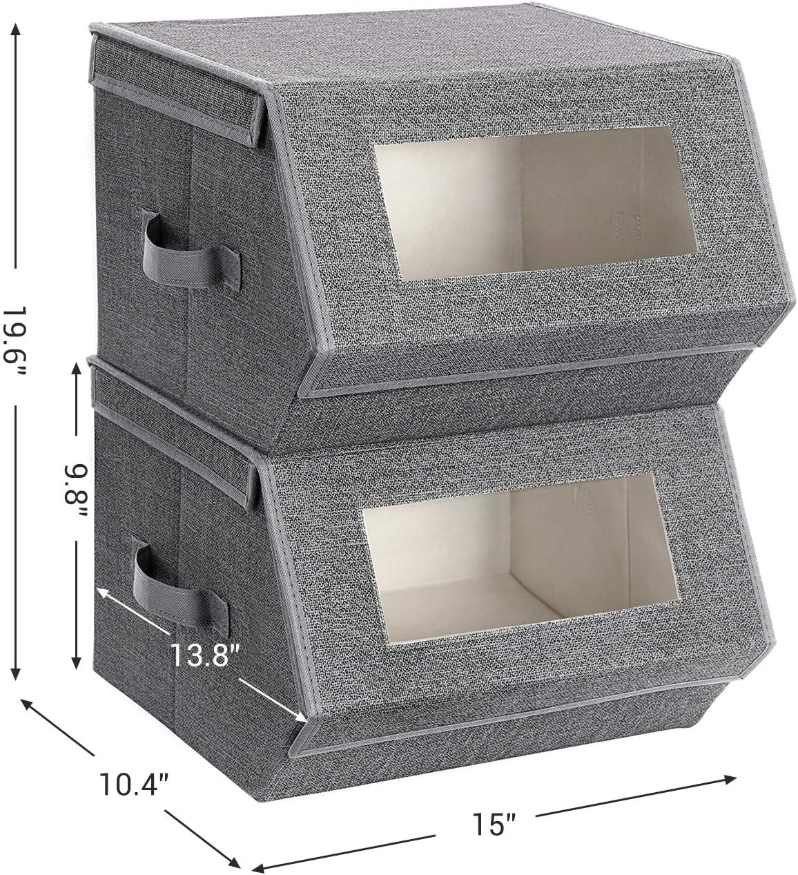 Stackable Storage Bins Set of 2, Storage Boxes with Lids and Front Windows, Non-Woven Fabric Closet Organizers with Magnetic Closures, Side Handles, Dark Gray URPLB02G