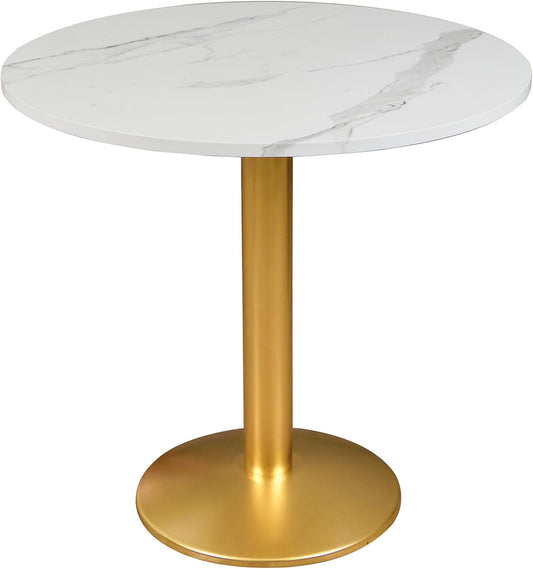 Round Modern Dinning Table 30 Inches Bistro Tulip Table with White Faux Marble Top Gold Sturdy Metal Frame,Easy Assemble,Diameter 30In*H28.54In