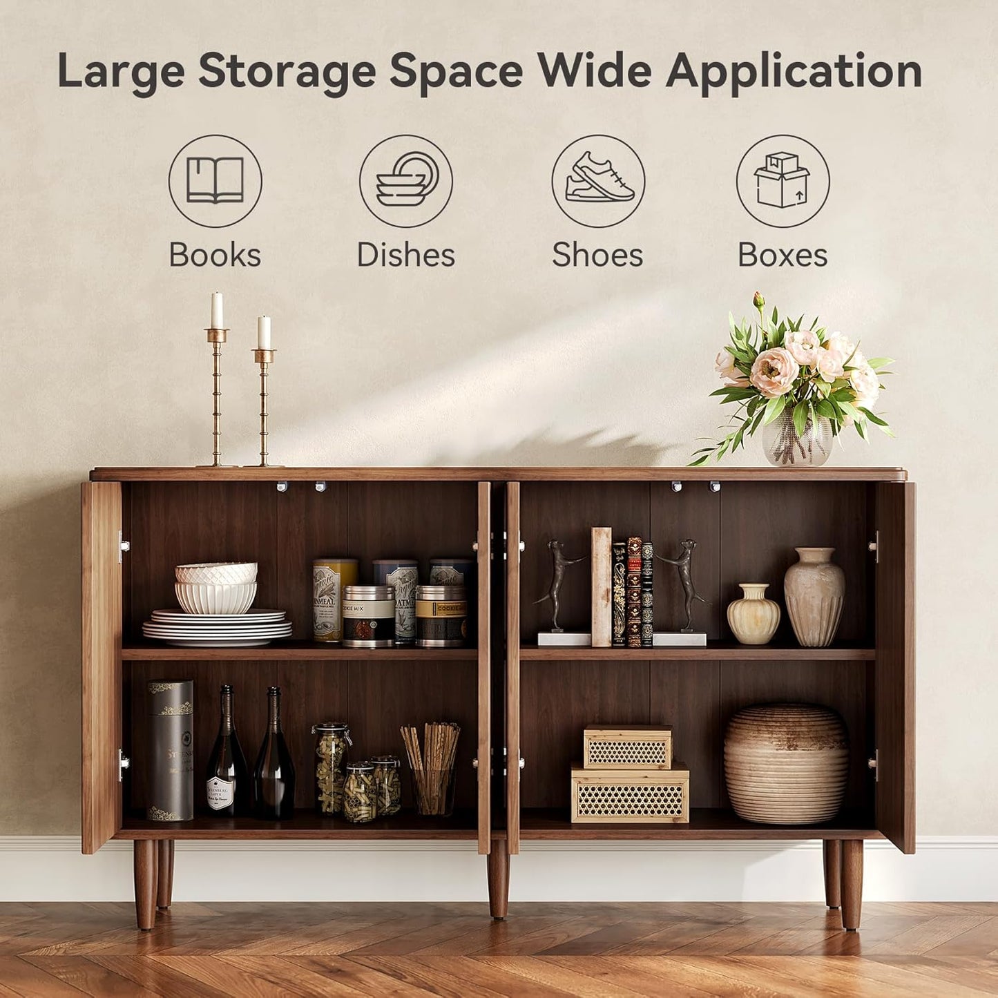 59-Inch Buffet Cabinet Sideboard with Storage, Modern Sideboard Buffet Table with Doors for Living Room, Dining Room (Walnut)