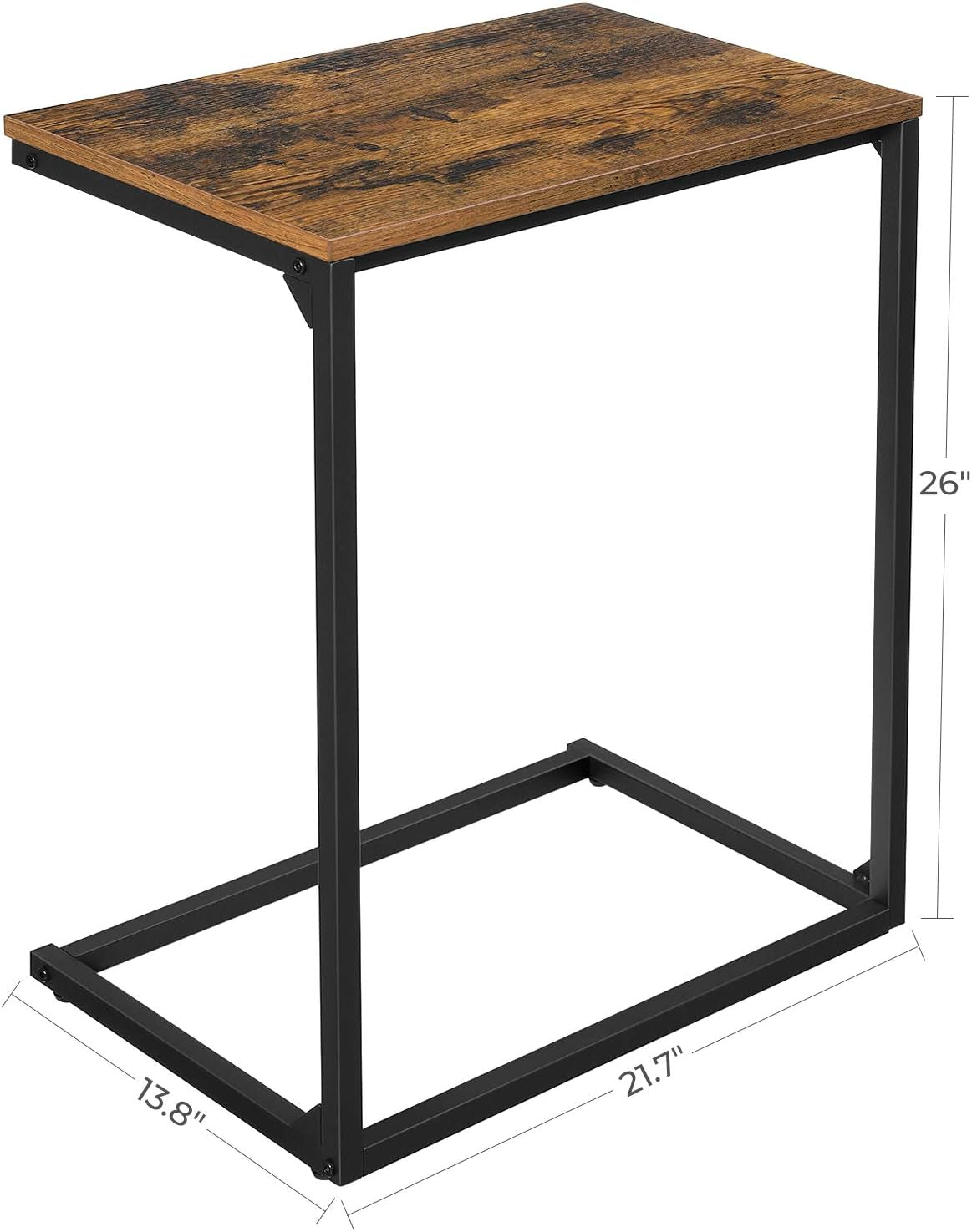 C Shape End Table, Small Coffee Table for Couch or Sofa, Industrial Side Table in Living Room, Bedroom, 13.8 X 21.7 X 26 Inches, Rustic Brown and Black ULNT52BX