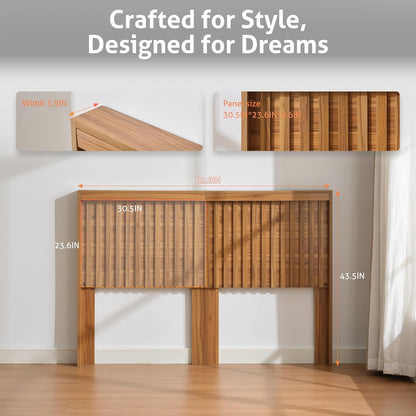 Headboard with Light Elegant Wood Design, 62.6 Inch Wide Headboard Only, Fluted Panel, Modern Farmhouse, Wall Mounted, Wingback (Wooden, Queen)