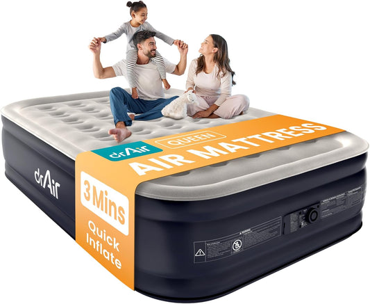 Queen Air Mattress with Built-In Pump, 18" Raised Blow up Mattress, 800 Lbs Max Honeycomb Air Bed, 48Hr Leak-Proof Test, 3Min Inflatable Mattress for Home, Guests, Camping, Colchones Inflables