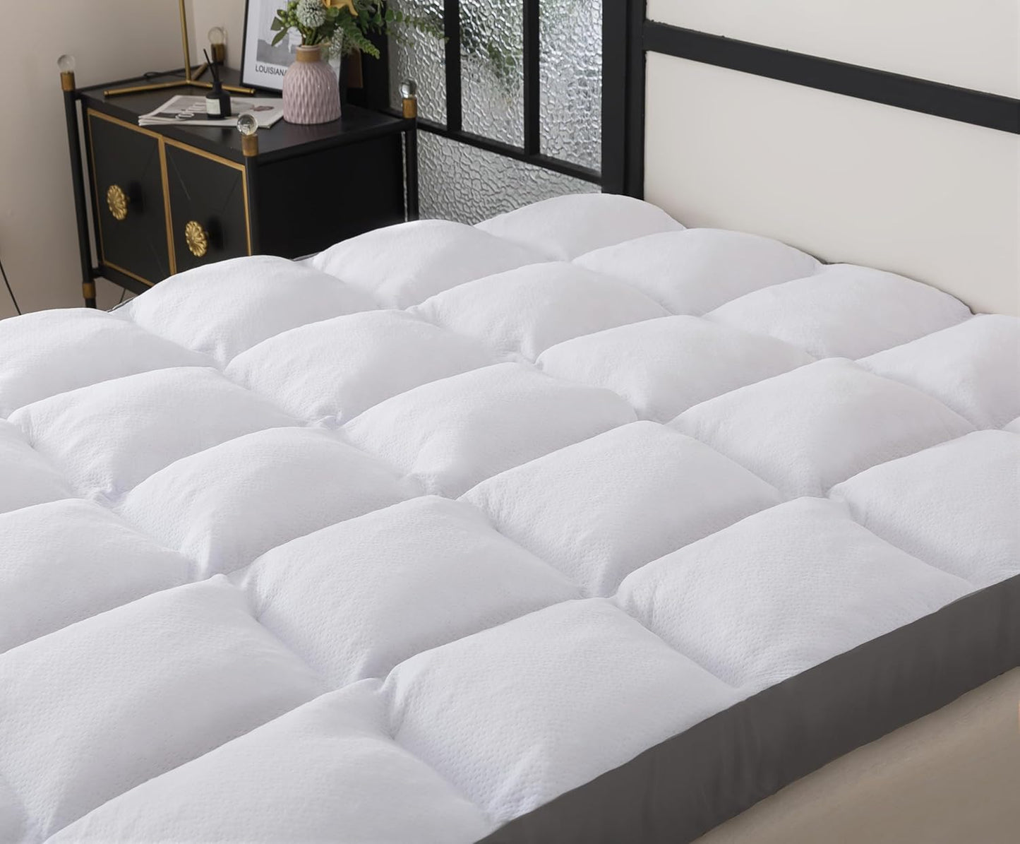 Memory Foam Mattress Topper Queen Size Memory Foam Filled Warming Cooling Fluffy & Soft Pillow Top, Anti-Slip Bottom, 4 Elastic Straps, 80X60 Inch, Queen