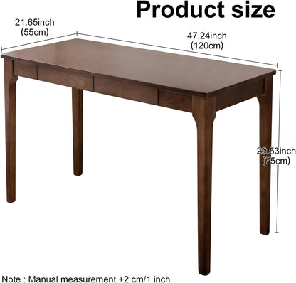 Solid Wood Desk with Drawers, Home Office Desk for Small Spaces, Gaming Work Study Desk, Student PC Desk for Bedroom, Easy to Assemble (Walnut Color, 39.4 Inch)