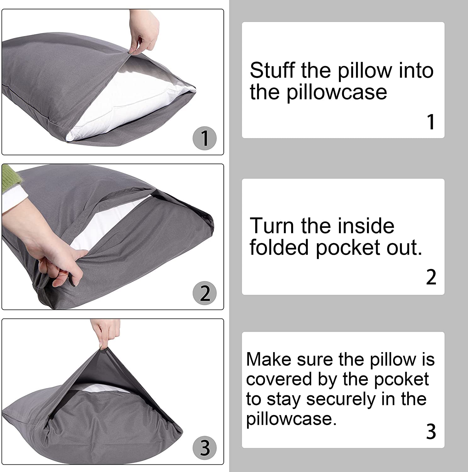 King Pillowcase Set - 2 Pack Brushed Microfiber 20X36 Pillowcases - Soft, Wrinkle-Free, Fade-Resistant, Stain-Resistant, Dark Grey Pillowcases with Envelope Closure - 20X36 Inches, Dark Grey