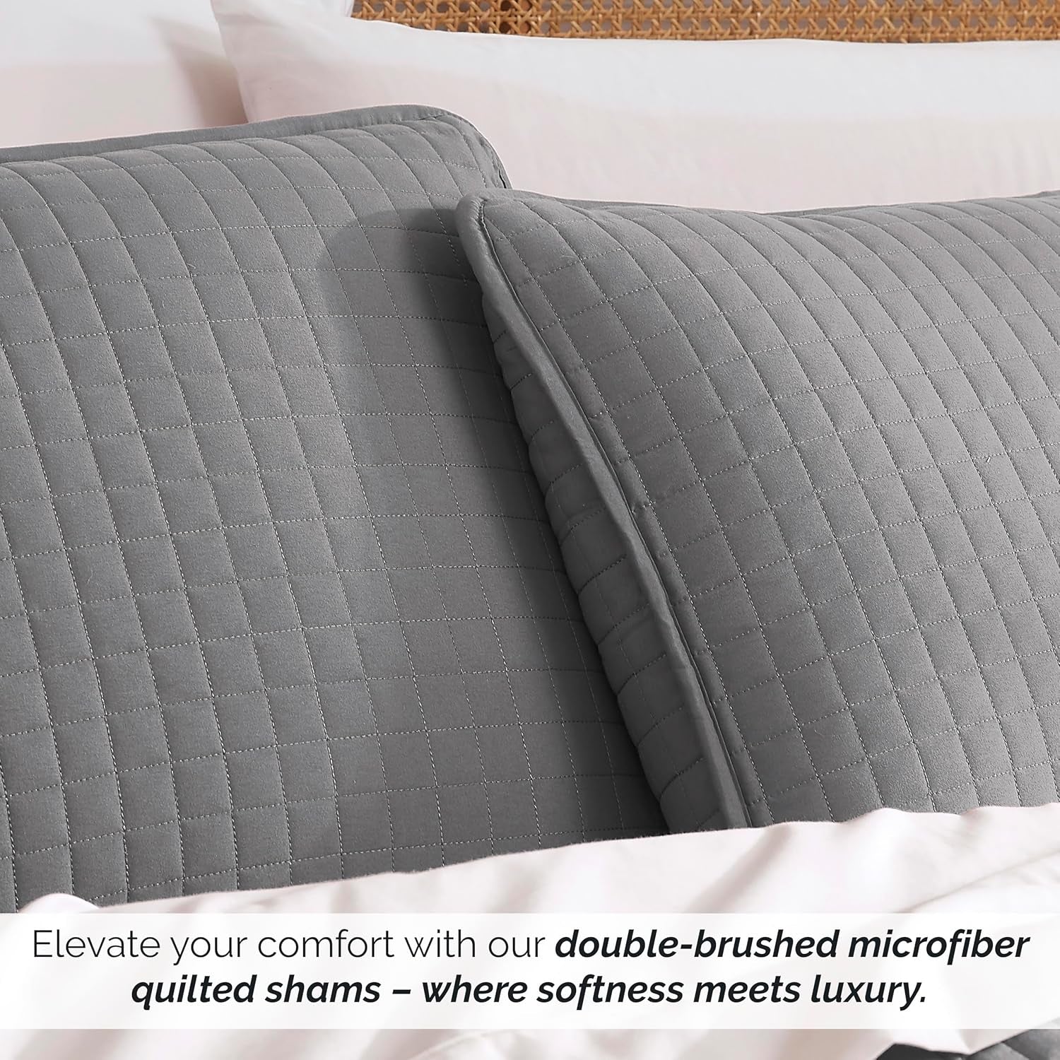 Pillow Shams King Size Set of 2, Large 20"X36" Decorative Grey Pillow Covers for King Size Pillows, Luxury Quilted Sham Covers to Match Quilt Bedding Set, Steel Grey
