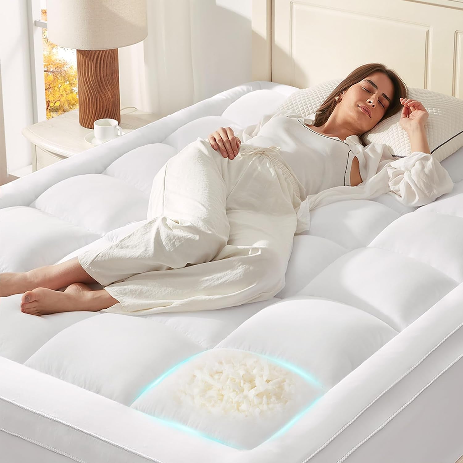 Mattress Topper Queen for Back Pain, Memory Foam Pillow Top Mattress Topper Queen, 5X Support Extra Thick Breathable Mattress Pad with 8-21" Deep Pocket, 60X80 Inches, White