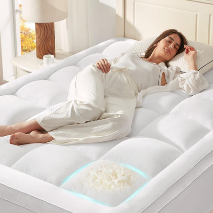 Mattress Topper Queen for Back Pain, Memory Foam Pillow Top Mattress Topper Queen, 5X Support Extra Thick Breathable Mattress Pad with 8-21" Deep Pocket, 60X80 Inches, White