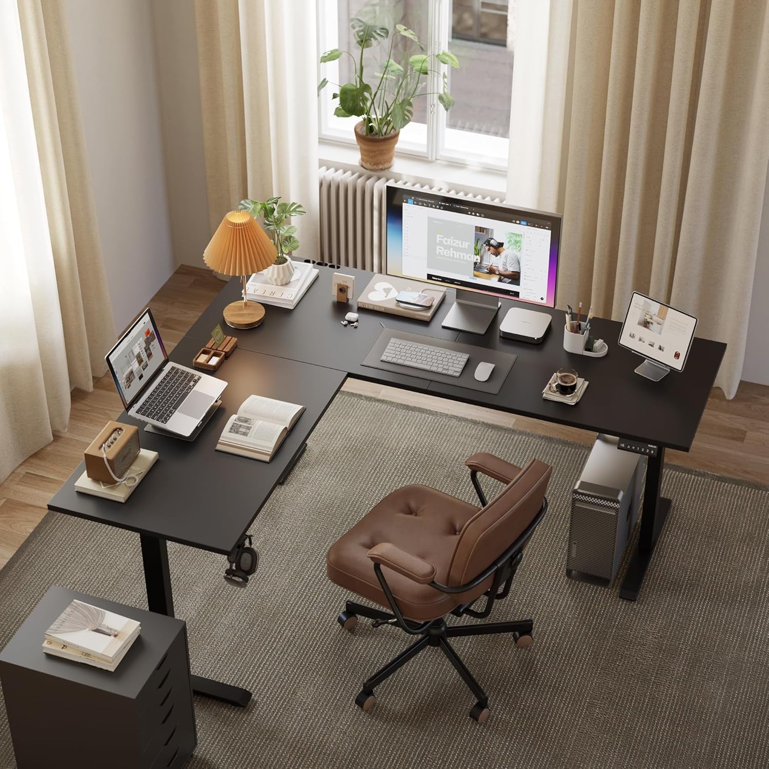 L Shaped Standing Desk Adjustable Height, Electric Corner Standing Desk, 63 X 55 Inch Sit Stand Computer Table with Splice Board, Gaming Table, Black