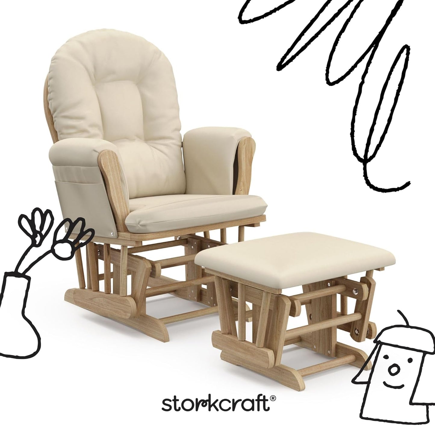 Premium Hoop Glider & Ottoman (Natural/Beige) — GREENGUARD Gold Certified Nursery Glider, Solid Wood Craftsmanship, Smooth-Gliding Nursery Chair and Ottoman, Award-Winning