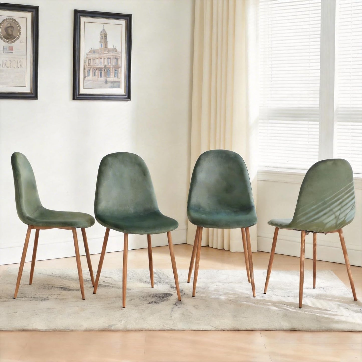 Velvet Dining Chairs Set of 4 - Modern Seating with Metal Legs for Living, Bedroom, Dining Room - Green Chairs, Chair Set for 4