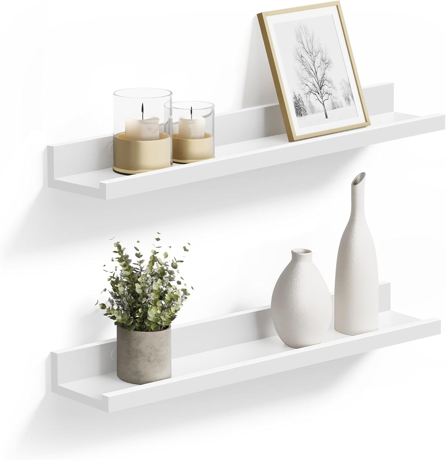 Floating Shelves Set of 2, Wall Shelves Ledge 23.6 X 3.9 Inches with Front Edge, for Picture Frames, Books, Spice Jars, Living Room, Bathroom, Kitchen, Easy Assembly, White ULWS60WT