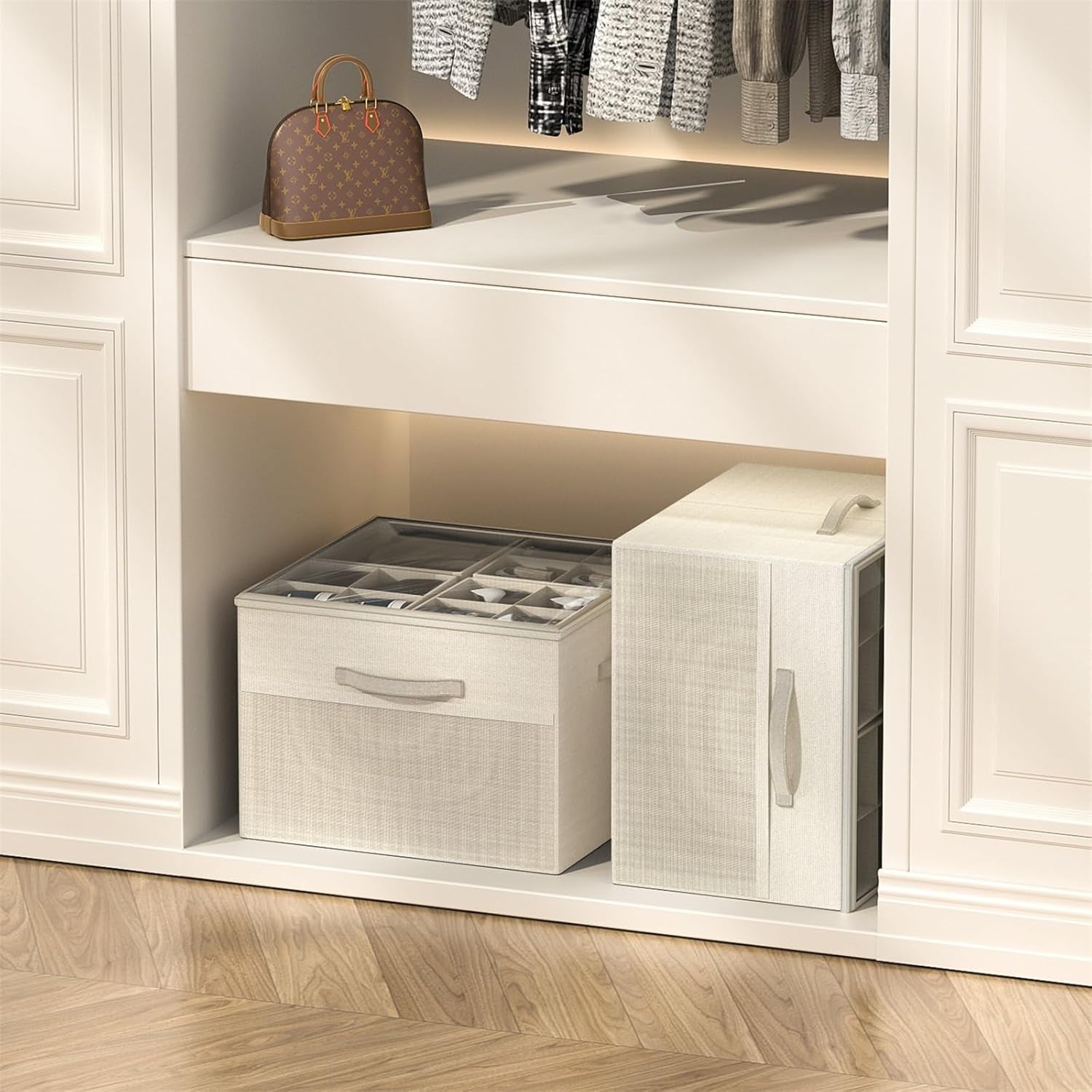 Shoe Organizer for Closet,2 Pack Foldable Shoe Storage Organizer Box Bin with Adjustable Dividers and Clear Cover, Fits up to 16-32 Pairs
