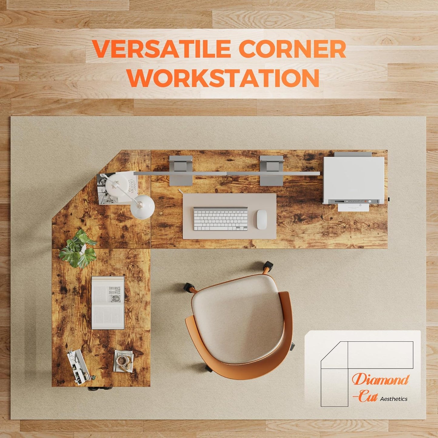 L Shaped Desk 66 Inch for Home Office, Corner Computer Desk Gaming Desk Wood L Desk with CPU Stand, Study Writing Table(Cpu Stand, Rustic Brown, 66 Inch)