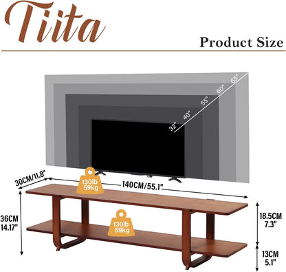 TV Stand with Storage for Tvs up to 65'', Bamboo TV Console Entertainment Center with 2 Open Shelf, Mid Century Modern Media Console for Living Room, Bedroom, Walnut