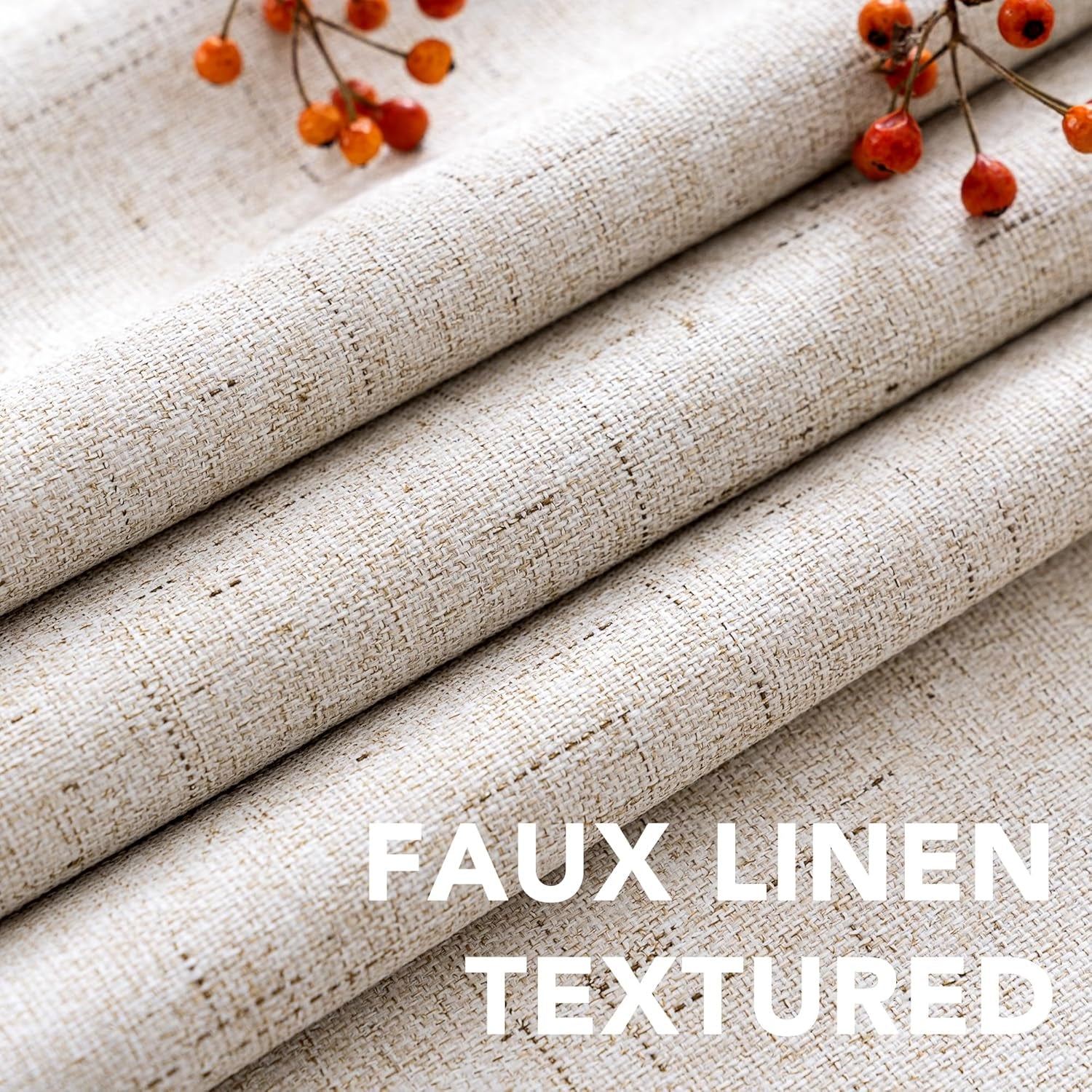 Linen 100% Blackout Curtains for Bedroom Full Light Blocking Curtains, Textured Window Curtain for Living Room 84 Inch Grommet, Energy Efficient Curtains White Liner(2 Panels, Natural)