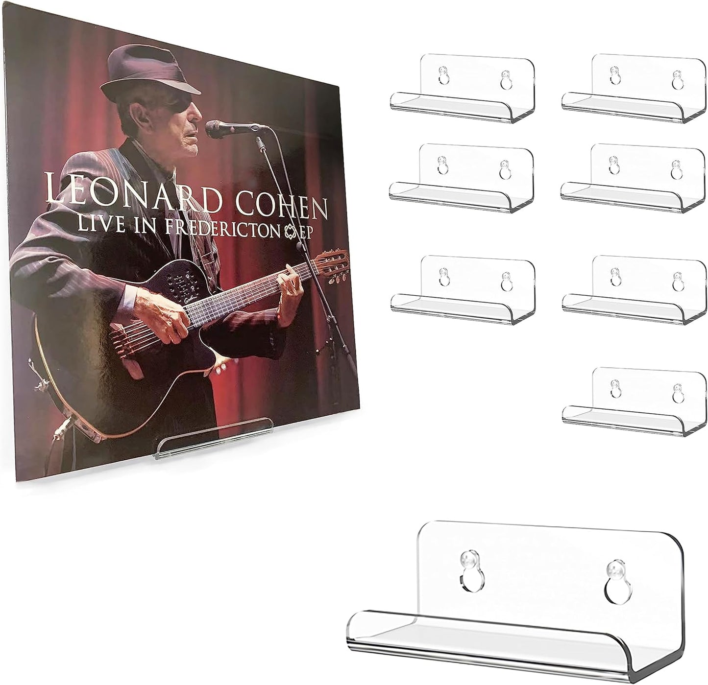 Clear Acrylic Record Shelf Wall Mount Display - 8 Pack Album Holder Stand