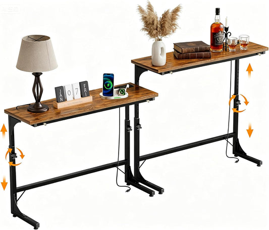 11.8" W *78.8" L Narrow Console Table with Adjustable(23"-31") behind Sofa Couch with Charging Station, Long Entryway Side Display Table for Hallway Foyer Bedroom Living Room Rustic Brown