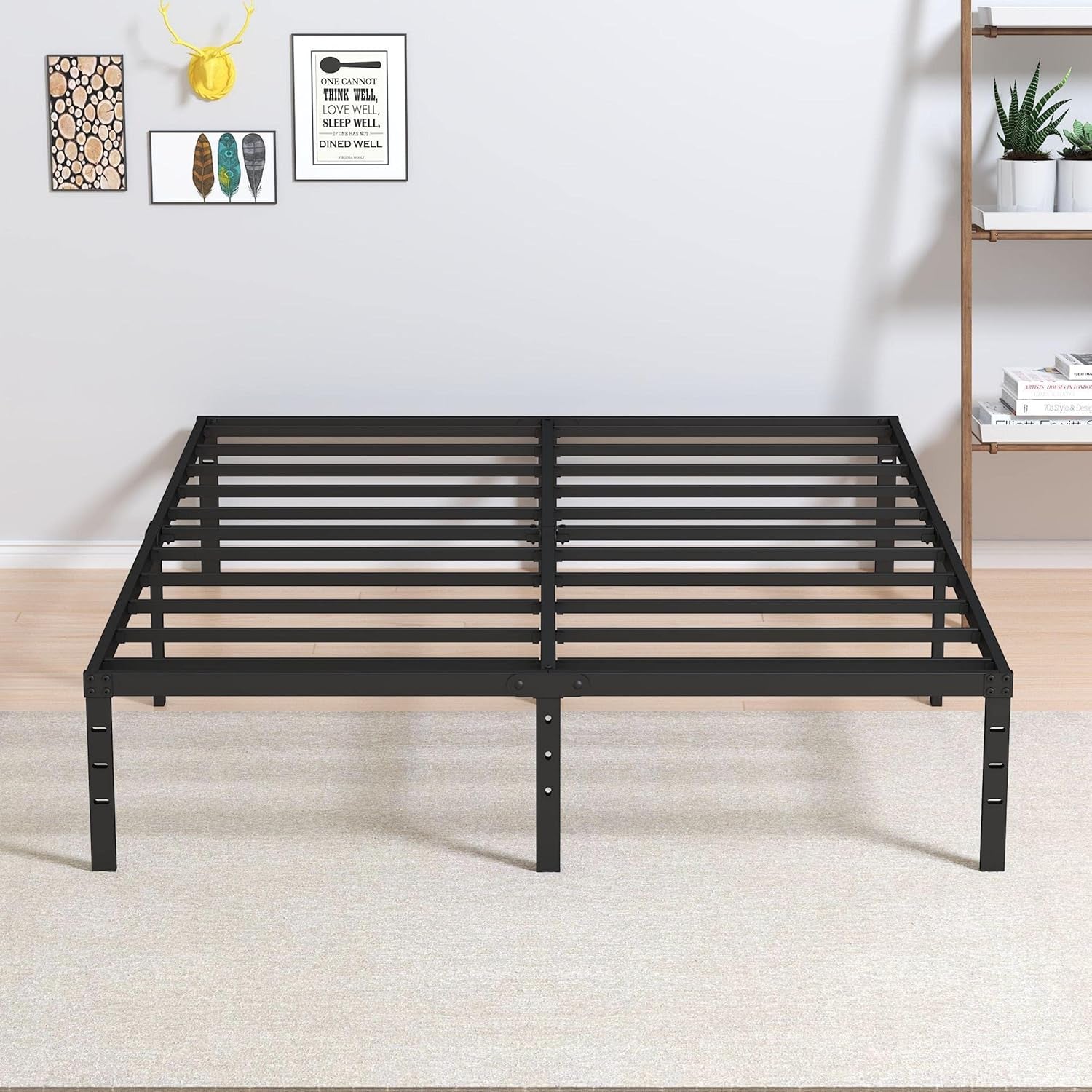 14 Inch Metal Bed Frame Queen Size No Box Spring Needed, Heavy Duty Platform Support up to 3000 Lbs, Easy Assembly, Noise Free, Black