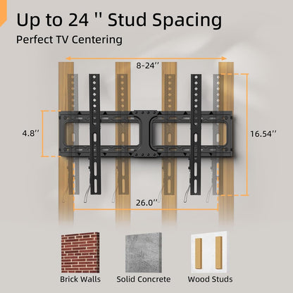 55 65 75 85 Inch Tilting TV Wall Mount for 32-90 '' Tvs, Low Profile TV Mount Bracket, Safe Lock & Quick Release, Max VESA 600X400Mm, 24 Inch Studs,132 Lbs, Fit Most 55+ 75+ 85+ 86 Tvs