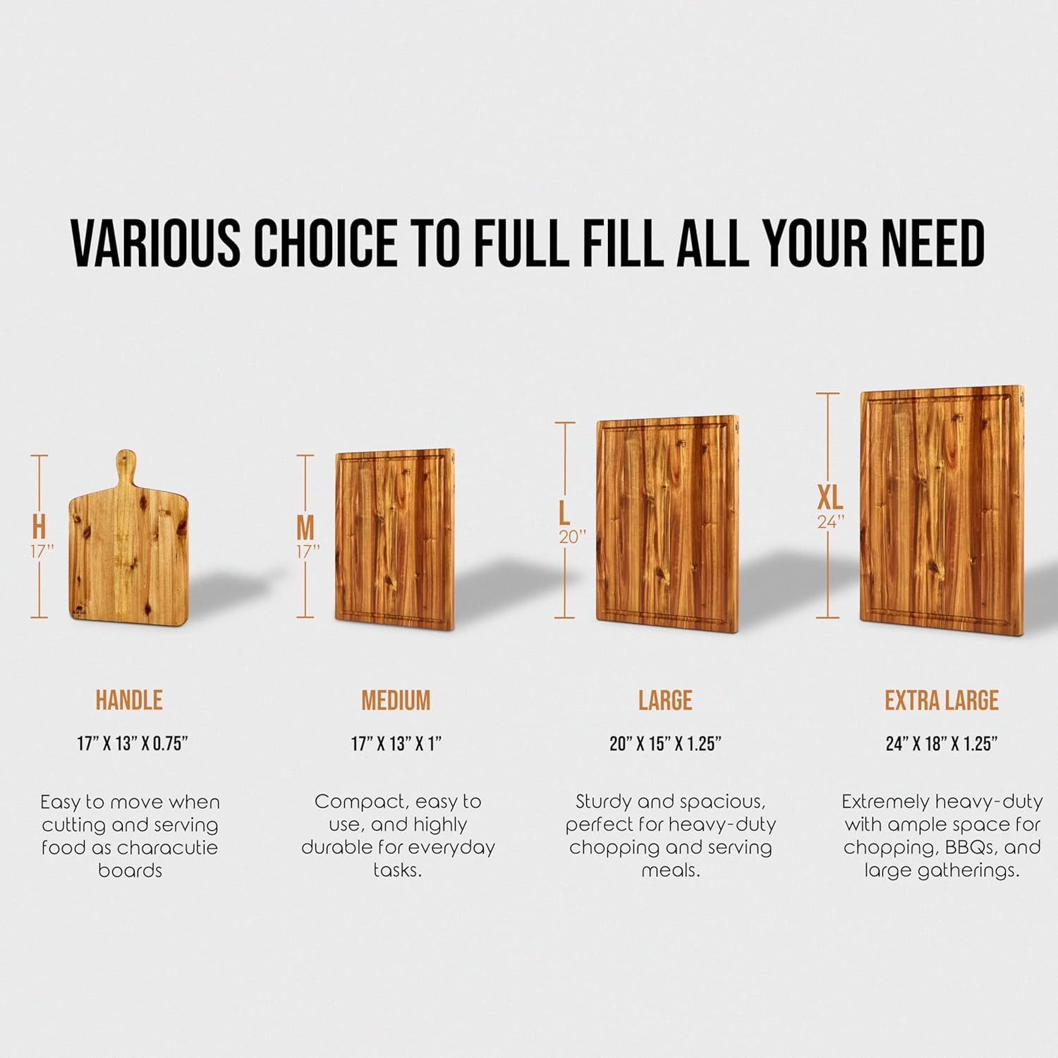 Bearchop Acacia Wood Cutting Boards for Kitchen, [24" X 18" X 1.25"] Extra Large Edge Grain Cutting Boards, Solid Acacia Wood Butcher Block Cutting Board with Deep Juice Grooves and Handle