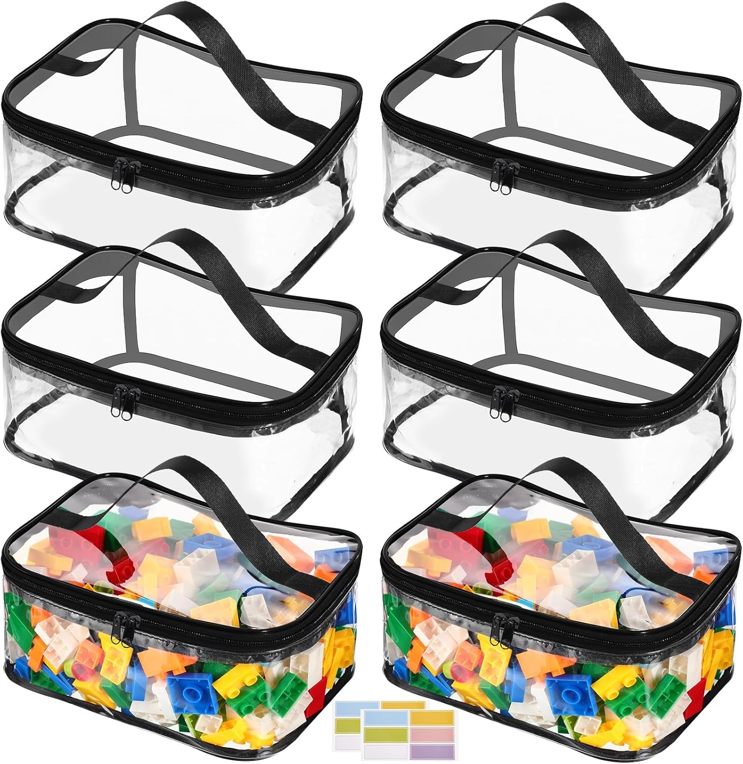 6 Packs Clear Toy Storage Bags, PVC Waterproof Toy Organizer with Zip Reusable Bags for Building Blocks, Board Game, Puzzles, Kids Books, Stationery