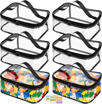 6 Packs Clear Toy Storage Bags, PVC Waterproof Toy Organizer with Zip Reusable Bags for Building Blocks, Board Game, Puzzles, Kids Books, Stationery