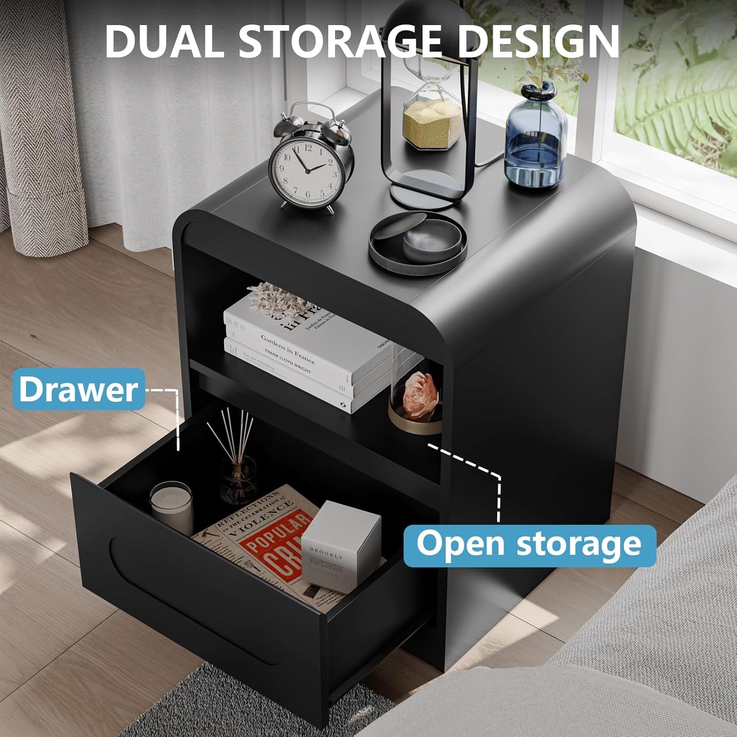3 Piece Bedroom Set, Dresser and Nightstand Sets for Bedroom, Wood 6 Drawer Dresser & Night Stand Set of 2, Wide Chest of Drawers Modern Storage Cabinet Bedroom Furniture Set, Black