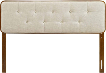 MOD-6235-WAL-BEI Collins Tufted King Fabric and Wood Headboard, Walnut Beige