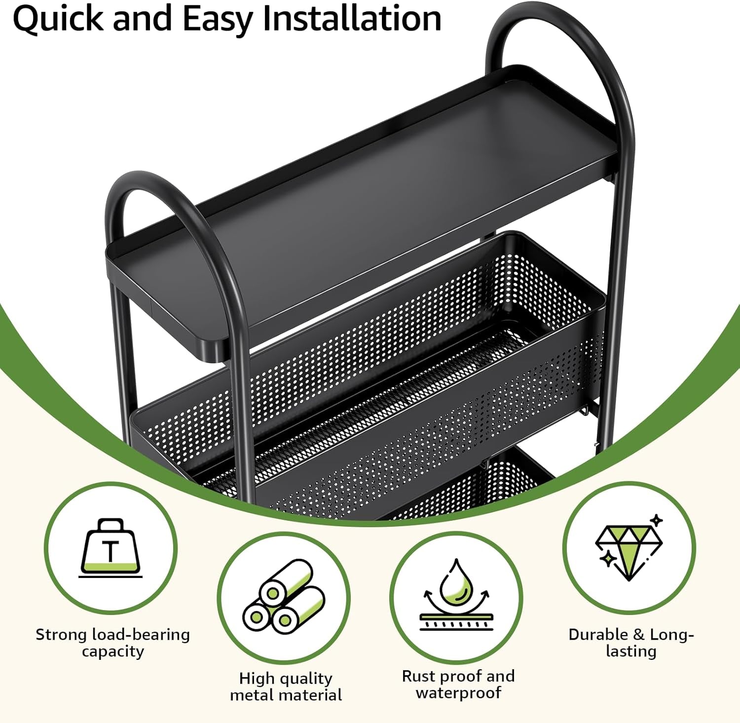 5-Tier Slim Storage Cart with Pull Out Basket, Rolling Bathroom Organizer Utility, Metal Shelving Unit Slide Out, Lockable Wheels, Easy Assembly for Narrow Place, Kitchen, Laundry Room, Black